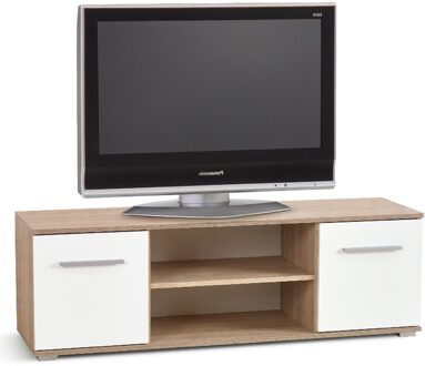Tv-meubel Lima 137 cm breed in Sonoma eiken met hoogglans wit Wit,Hoogglans wit