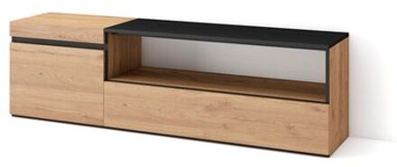 Tv-meubel, Lowboard, 150x45x35cm, Voor Tv's Tot 65:, Eiken/zwart