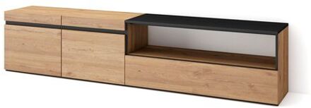 Tv-meubel, Lowboard, 200x45x35cm, Voor Tv's Tot 80:, Eiken/zwart