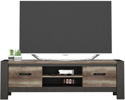 Tv meubel Malt 169 cm breed oud eiken met antraciet Eiken,Grijs,Antraciet,Bruin,Bruin eiken