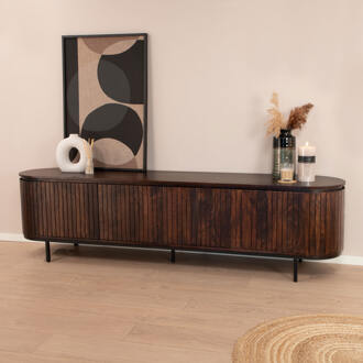 TV Meubel Noor Walnut 210cm - Mangohout / Gecoat Staal Zwart