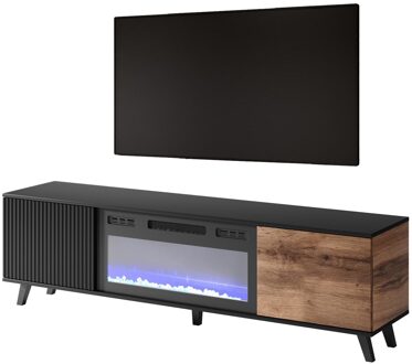 Tv-meubel Random 180 cm breed met sfeerhaard Zwart,Bruin,Eiken