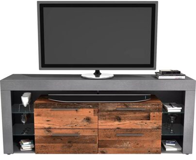 Tv-meubel Raymond met 4 lade 180 cm breed antraciet met oud eiken Bruin,Eiken,Grijs,Antraciet