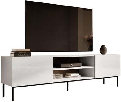 Tv-meubel Slide 200 cm breed hoogglans wit met zwarte poten Wit,Zwart,Hoogglans wit