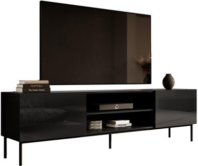 Tv-meubel Slide 200 cm breed hoogglans zwart met zwarte poten Zwart,Hoogglans zwart