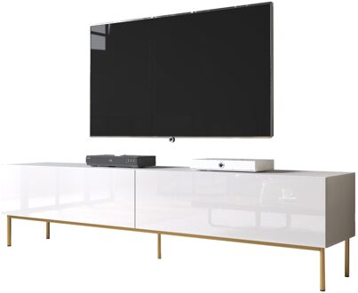 Tv-meubel Slide 2D 200 cm breed hoogglans wit met goude poten Wit,Goud,Hoogglans wit