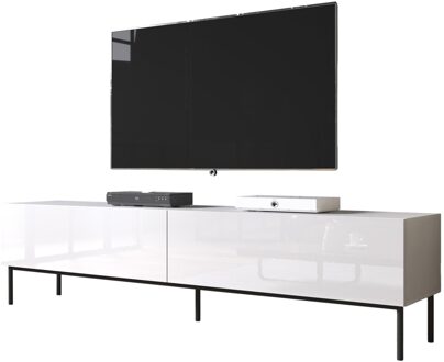 Tv-meubel Slide 2D 200 cm breed hoogglans wit met zwarte poten Wit,Zwart,Hoogglans wit