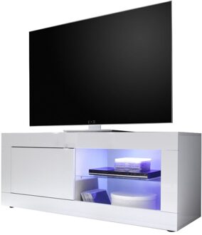 Tv-meubel Tonic 140 cm breed in hoogglans wit Wit,Hoogglans wit