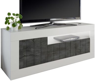 Tv-meubel Urbino 138 cm breed in hoogglans wit met oxid Wit,Hoogglans wit