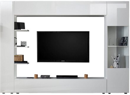 Tv-wandmeubel Marina 285 cm breed in hoogglans wit Wit,Hoogglans wit