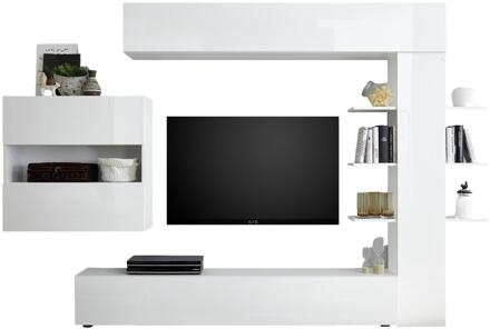 Tv-wandmeubel Morgan 295 cm breed in hoogglans wit Wit,Hoogglans wit