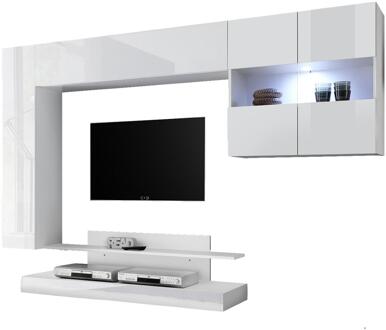 Tv-wandmeubel Ramon 248 cm breed in hoogglans wit Wit,Hoogglans wit