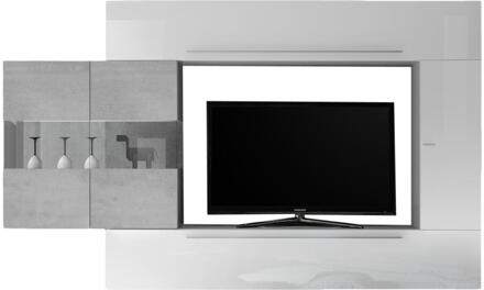 TV-wandmeubel set Cardi in hoogglans wit met grijs beton Wit,Hoogglans wit