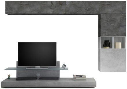 TV-wandmeubel set Chanel in grijs beton met oxid Grijs,Grijs beton,Oxid (Oxide)