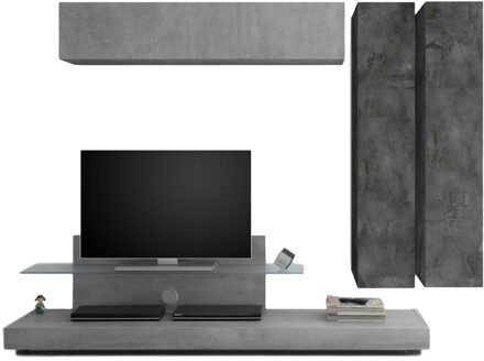TV-wandmeubel set Maroon in grijs beton met Oxid Grijs,Grijs beton,Oxid (Oxide)