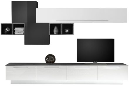 TV-wandmeubel set Matiz in hoogglans wit en oxid met grijs beton Wit,Hoogglans wit