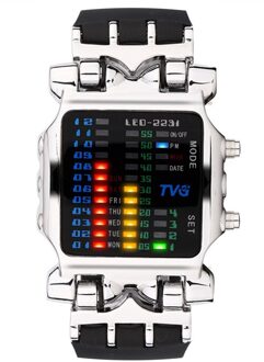 Tvg Rubber Band Waterdicht Cool Geek Led Digitale Sport Horloges Zwarte Mannen Luxe Binary Klok horloge Zilver