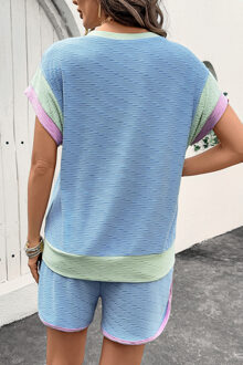 Twee-delig Shorts Set Kleurblok Lichtblauw