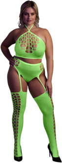 Twee-delige set met crop top en kousen - Plus Size - Neon Groen