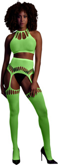 Twee-delige set met crop top en panty - One size - Neon groen
