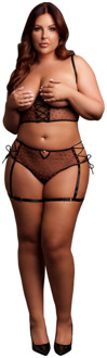 Twee delige set met onderwired open-cup bh en panty met gespen - Plus Size - Zwart