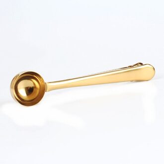 Twee-In-een Koffie Scoop Rvs Maatlepel Met Afdichting Clip Goud Gouden Koffieboon Clip Lepel