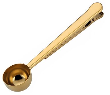 Twee-In-een Multifunctionele Koffie Lepel Roestvrij Staal Keuken Benodigdheden Scoop Met Zak Afdichting Clip Koffie Maatlepel goud