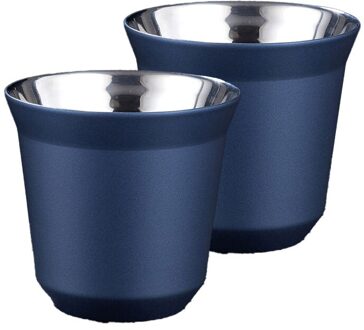 Twee Kopjes Koffie Dubbele Laag Roestvrij Staal Kleur 304 Water Cup Ironproof Warmte Isolatie Kinderen Volwassenen Kunnen Koffiekopje blauw