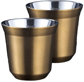 Twee Kopjes Koffie Dubbele Laag Roestvrij Staal Kleur 304 Water Cup Ironproof Warmte Isolatie Kinderen Volwassenen Kunnen Koffiekopje goud