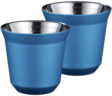 Twee Kopjes Koffie Dubbele Laag Roestvrij Staal Kleur 304 Water Cup Ironproof Warmte Isolatie Kinderen Volwassenen Kunnen Koffiekopje licht blauw