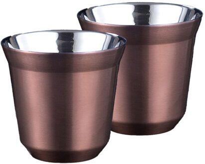 Twee Kopjes Koffie Dubbele Laag Roestvrij Staal Kleur 304 Water Cup Ironproof Warmte Isolatie Kinderen Volwassenen Kunnen Koffiekopje roos goud