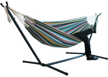 Twee Persoon Hangmat Camping Thicken Swingende Stoel Outdoor Opknoping Bed Canvas Schommelstoel Niet Met Hangmat Stand 200*150Cm Blauw