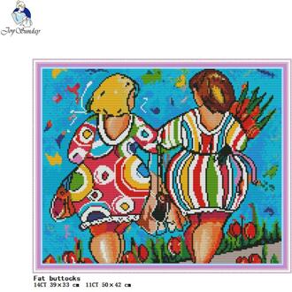 Twee Schoonheden Gedrukt Kruissteek Kit Diy Kleurrijke Karakter 14CT 11CT Canvas Borduurwerk Set Handwerken Home Decoratie Schilderen 11CT wit Cloth