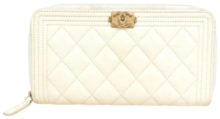 Tweedehands wit leren Chanel portemonnee Chanel Vintage , White , Dames - ONE Size