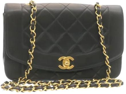 Tweedehands Zwarte Leren Flap Tas Chanel Vintage , Black , Dames - ONE Size