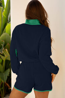 Tweedelige Set met Contrastafwerking Donkerblauw