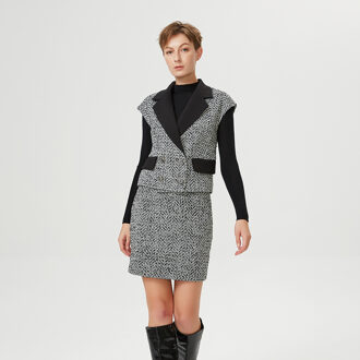 Tweedvest met contrasterende kraag - maat XS Wit