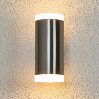 tweeflammige LED buitenwandlamp Eliano, RVS roestvrij staal, wit