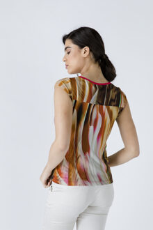 Tweekleurige top met kapmouwtjes Bruin - maat Rood