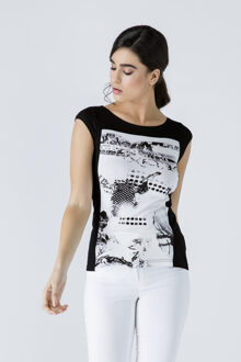 Tweekleurige top met kapmouwtjes Zwart - maat