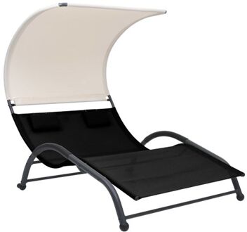 Tweepersoonsligstoel - Loungebed 190x137x158cm - Zwarte Textileen - Stalen Frame