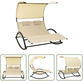 Tweepersoonsligstoel Schommelend Loungebed - 139 x 180 x 170 cm - Robuust stalen frame - Ademend Crème