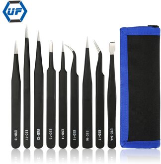 Tweezer Set Anti-statische ESD Pincet rvs met Non Magnetische Tips voor Elektronica Reparatie Solderen Kingdun 9 pcs