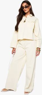 Twill Drawcord Broek Met Wijde Pijpen, Ecru - 38