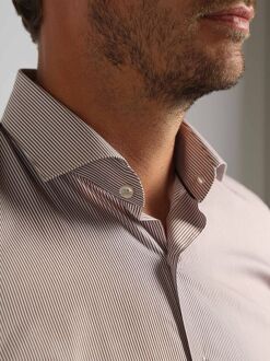Twill Overhemd Extra Lange Mouw Streep Bruin - 40,41,42
