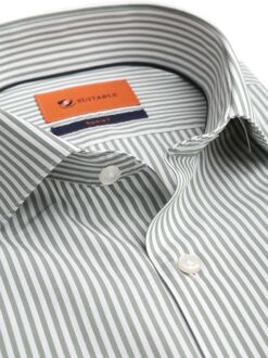 Twill Overhemd Extra Lange Mouw Streep Groen - 39,40,41,42,43