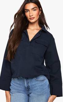 Twill Overhemd Met Kraag En Gespleten Manchetten, Navy - 38