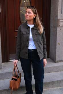 Twill overshirt - Donker olijfgroen - L