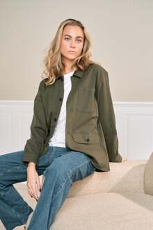 Twill Shacket - Donker olijfgroen - M
