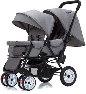 Twin Baby Stroller Can Sit and Lie Baby Carriage Four Wheel Highland Scape Lightweight Double Seat Carts 0-4 Years Old